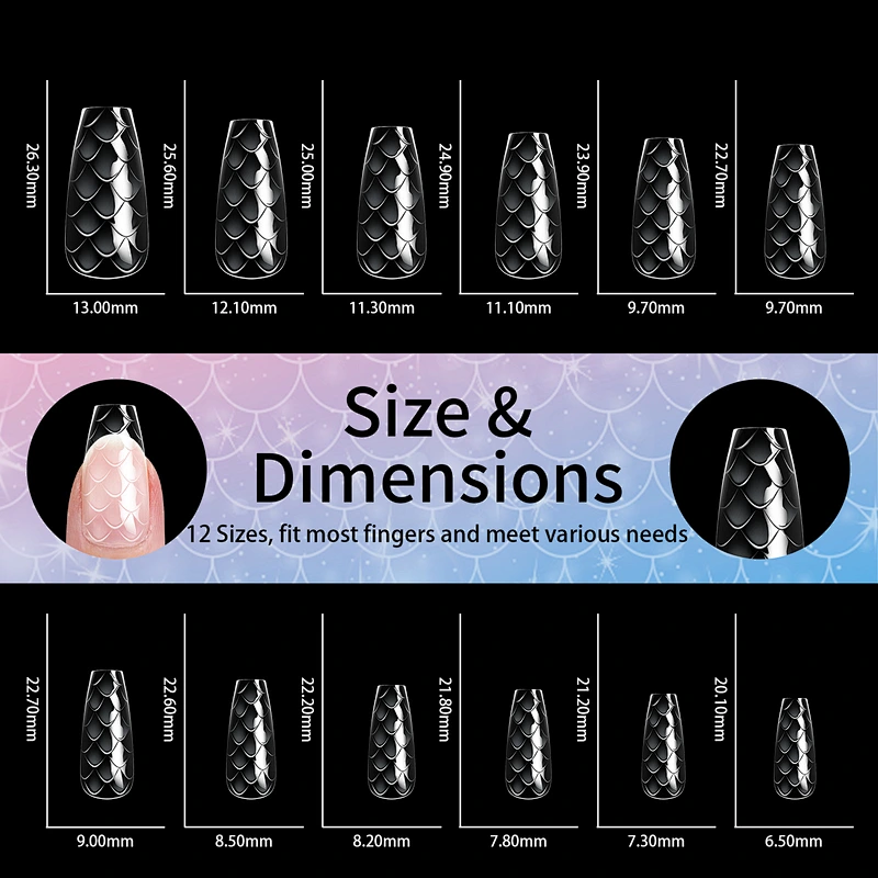 3D Fish-scale Almond Coffin Nail Tips